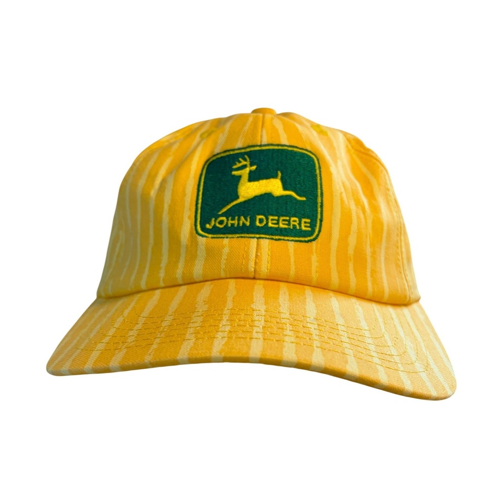 Vintage John Deere Hat Mens Yellow Striped Snapback Baseball Cap Logo Patch